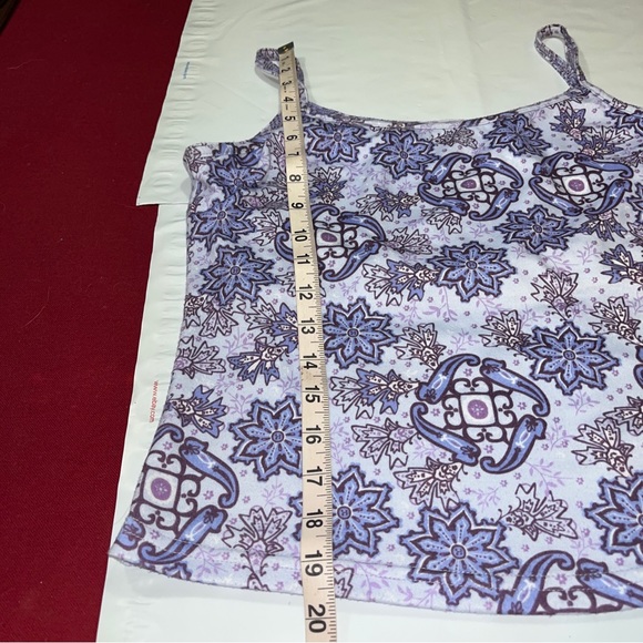 PrAna Purple geometric TANK TOP women Lrg thin Straps Cropped Built In BRA Knit - Picture 6 of 11